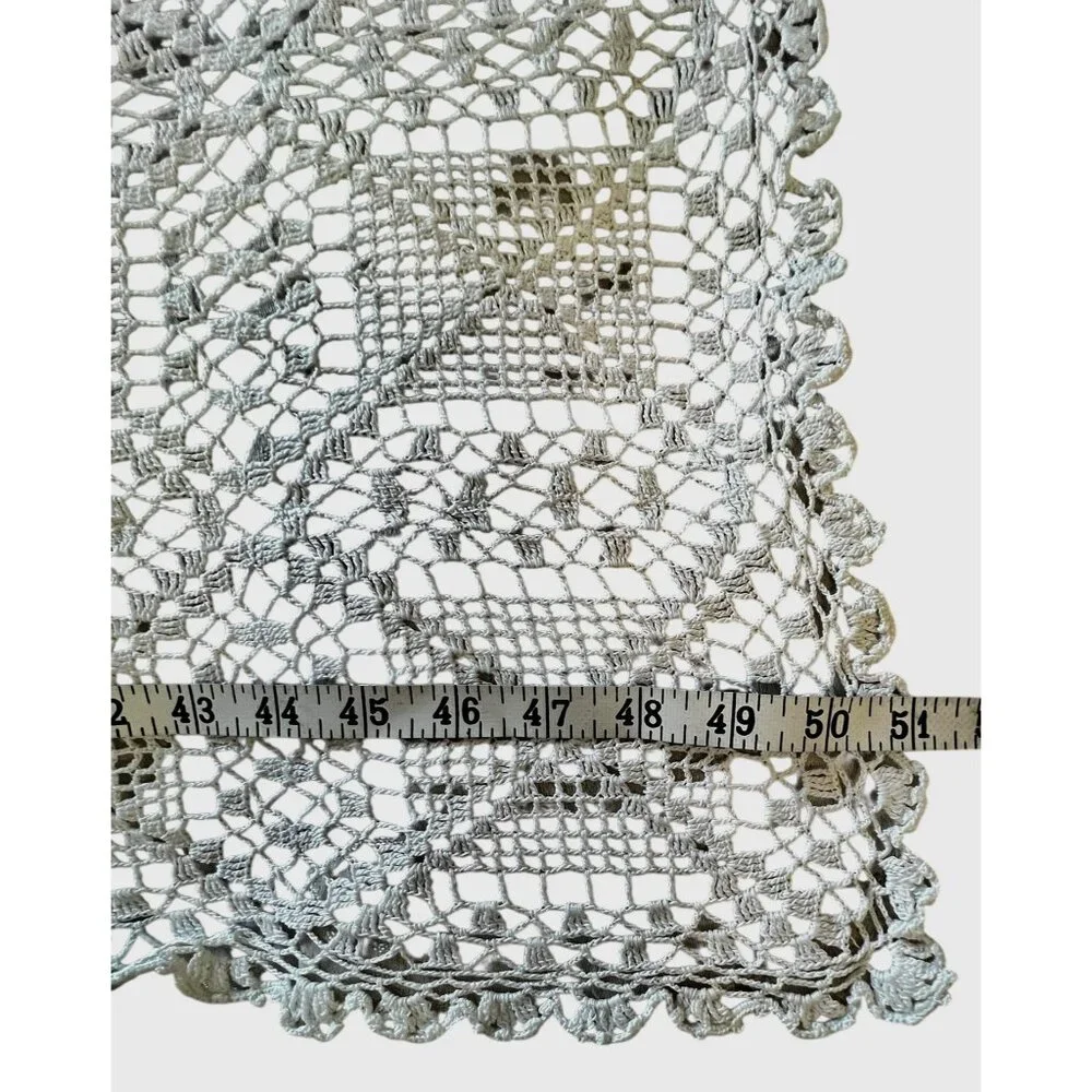 Hand-Crocheted White Lace Table Runner Dresser Scarf Shawl 51x17 Granny core VTG